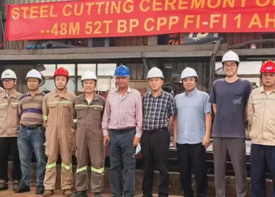 FISC The steel cutting ceremony for our new 48-meter, 52-ton bollard pull Fi-Fi 1 AHT vessel was successfully held, marking a key milestone in the vessel’s construction timeline.